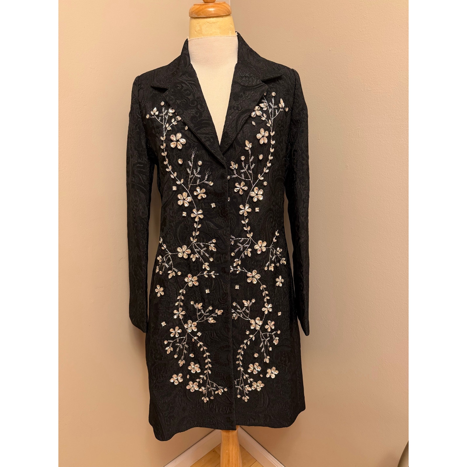Nwt Johnny Was Mor Rhinestone Coat Long Jacquard Paisley Black Snap Front Sz S
